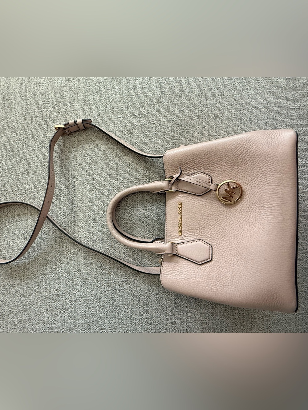 Michael Kors Pink Pebbled Leather Satchel with Gold Hardware
